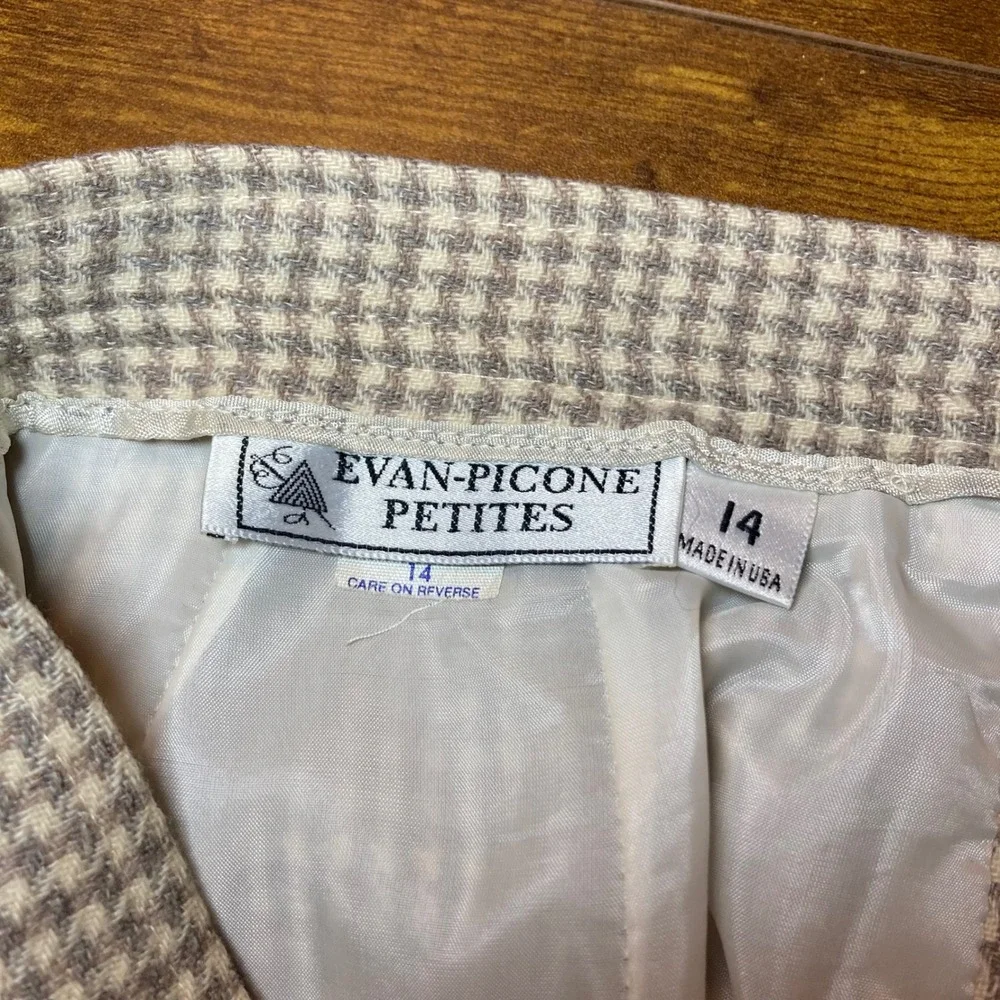 Evan-Picone Petites Vintage Wool Houndstooth Pencil Skirt Tan Cream Size 14P USA